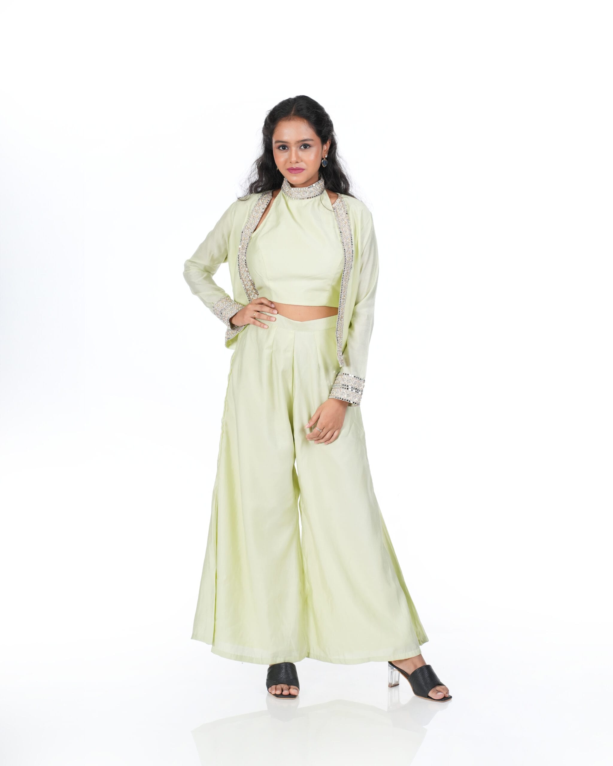 Halter Neck Pista Color Cord Set with Jacket